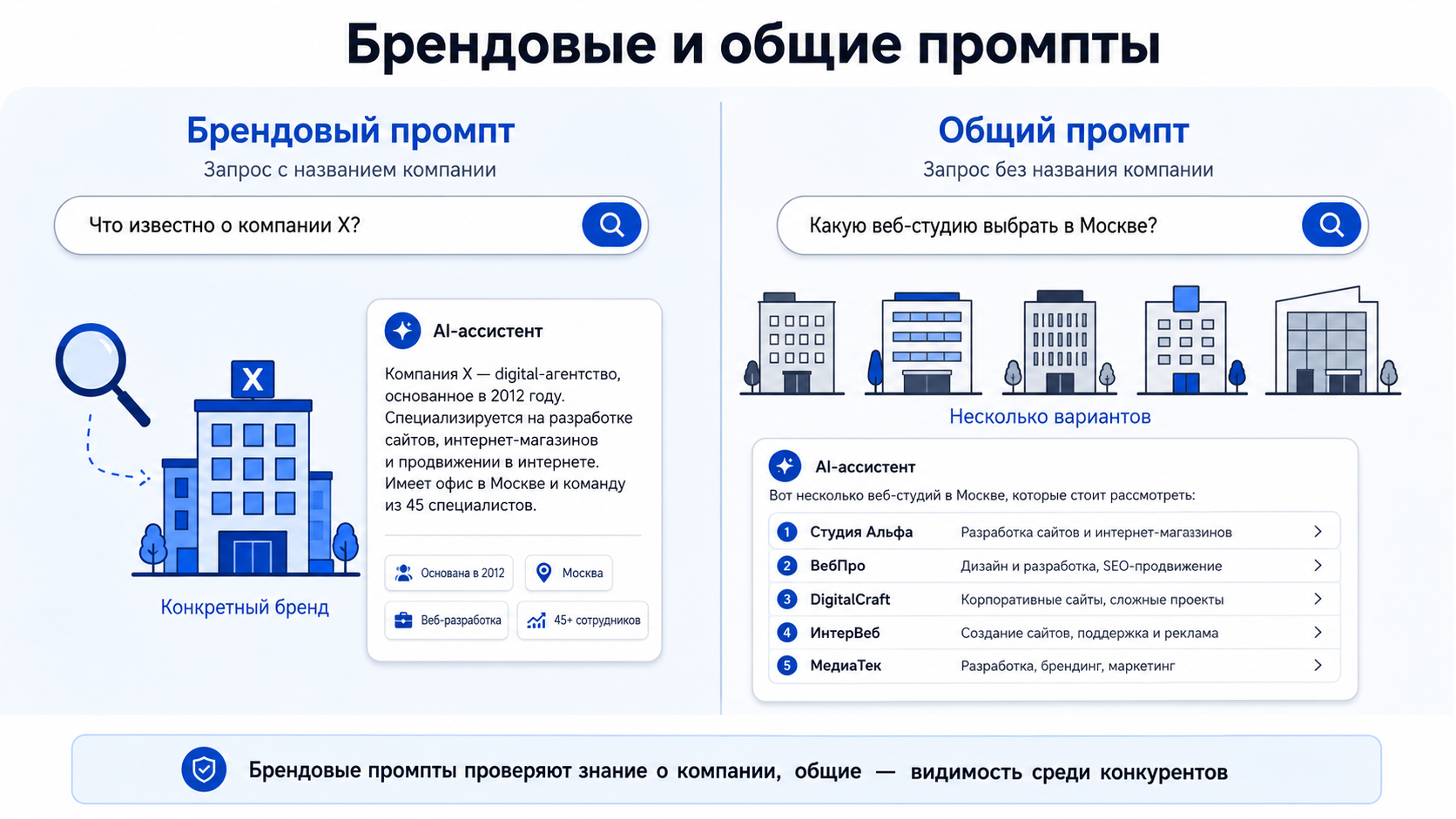 Сравнение брендовых и общих промптов при анализе GEO-продвижения