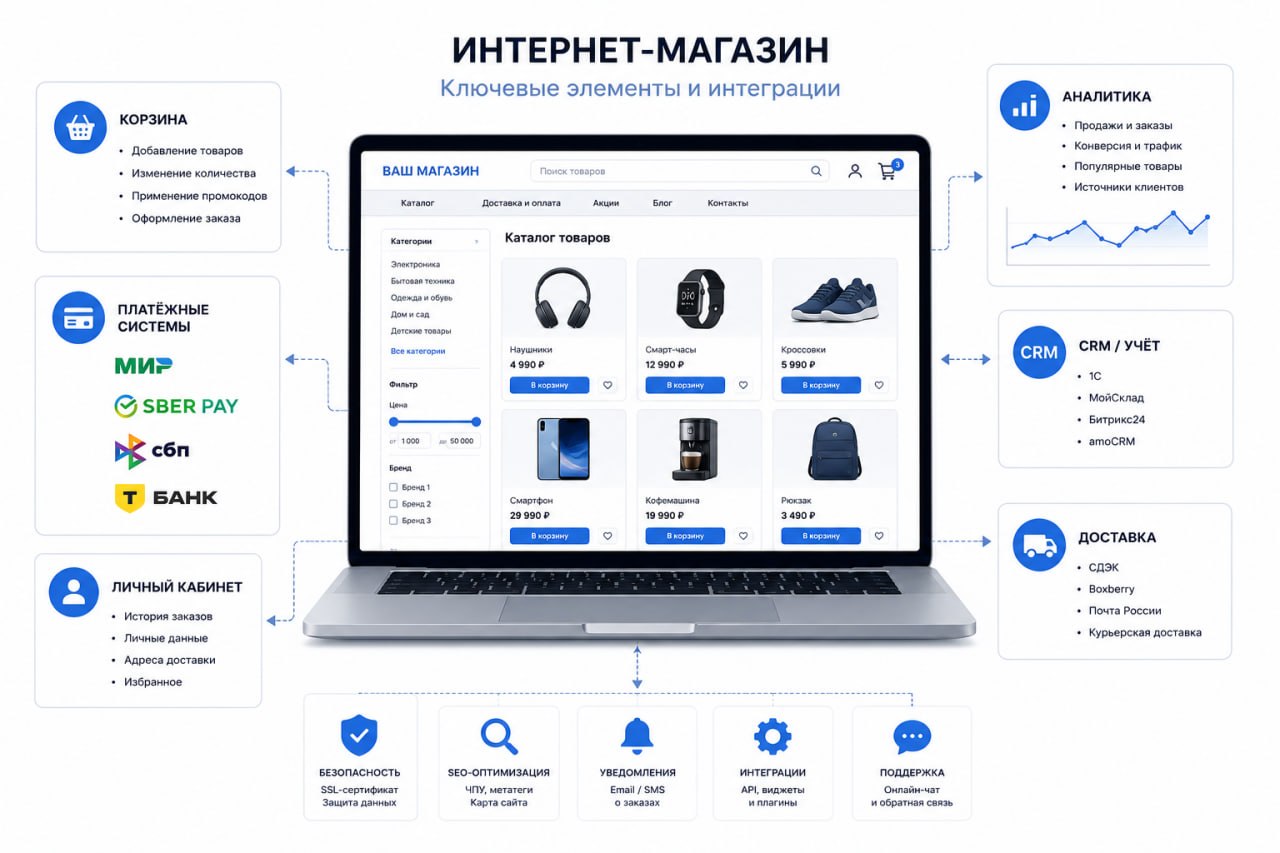 Структура интернет-магазина: каталог, корзина, платёжные системы, CRM
